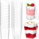 100 Pack Square and Slanted Plastic Dessert Cups with Spoons, Mini Dessert Shooter Cups for Party Serving Banana Pudding, Yogurt, Fruit, Jello, Appetizer (2.2 oz + 5 oz)