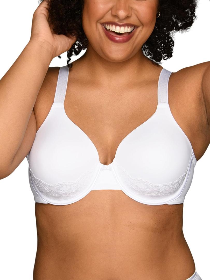 Vanity Fair Women's Full Figure Beauty Back Smoothing Bra with Lace, 4-Way Stretch Fabric, Lightly Lined Cups up to DD (White), 40D
