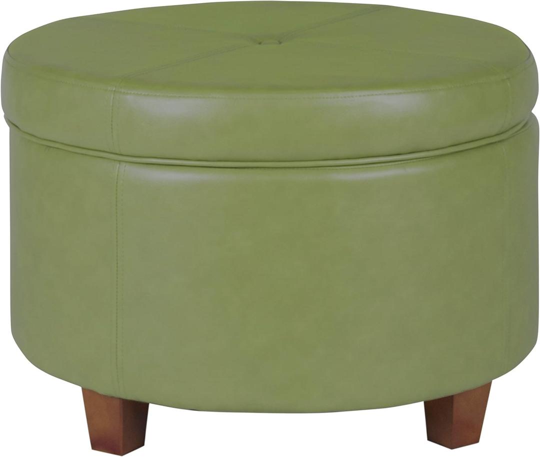 HomePop Round Leatherette Storage Ottoman with Lid, Moss Green Large