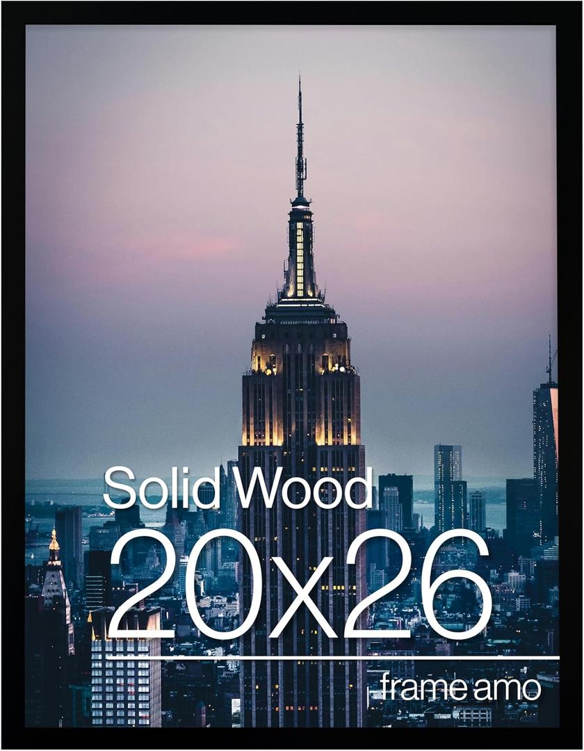 Frame Amo Black 20x26 Picture or Poster Frame, 1 inch Wide Border, Smooth Finish, Acrylic Front