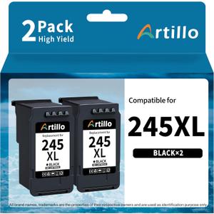 245XL Black Ink Cartirdge Replacement for Canon Ink Cartirdge 245XL Combo Pack PG-245XL PG245XL for Pixma MX490 MG2520 MG2522 MG2922 TR4520 TS202 TS3122 TS3322 Printer (2 Black)