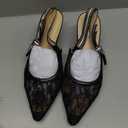 Womens Slingback Kitten Heels Closed Pointed Toe Bowknot Work Pumps Dress Shoes (9, Lace Black)