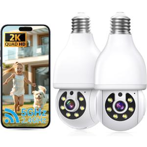 2K Light Bulb Security Camera 5G&2.4G WiFi Security Cameras Wireless Outdoor Indoor,360Bulb Cameras for Home Security Outside Indoor,Motion Detection and Alarm,Two-Way Talk,Color Night Vision 2 Pack
