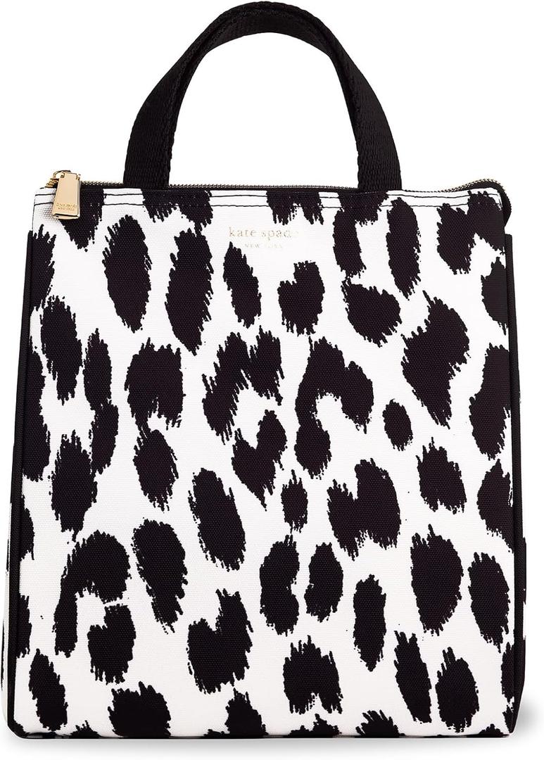 kate spade new york Portable Soft Cooler Lunch Bag, Thermal Tote with Insulated Interior Lining and Storage Pocket, Lunch Tote for Women, Modern Leopard
