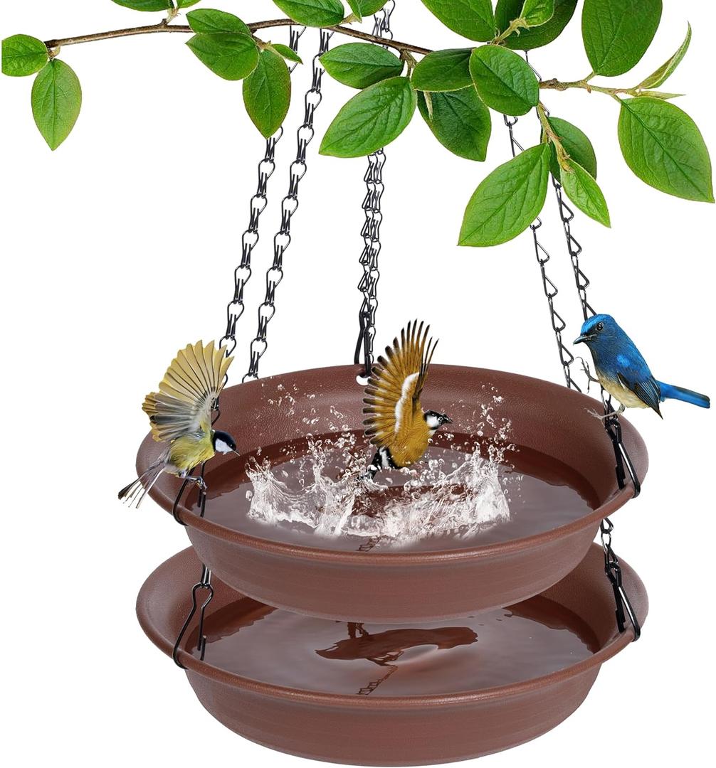 Hanging Bird Bath, Hanging Bird Water Feeder for Outdoors, Feeder Bowl, 2 Pack Birdbath Tray Accessories for Outside, Plastic Birdbaths Tray for Garden Patio Decoration (12", Chocolate) Hanging Bird Bath, Hanging Bird Water Feeder for Outdoors, Feeder Bowl, 2 Pack Birdbath Tray Accessories for Outside, Plastic Birdbaths Tray for Garden Patio Decoration (12", Chocolate)