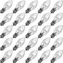 25 Pack Clear Replacement Bulbs, C7 Outdoor String Light Bulbs, C7/E12 Candelabra Base Night Light Bulbs, 5 Watt-Clear