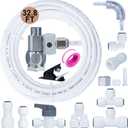 Refrigerator Water Line Kit - 1/4 Compression Ice Maker Installation Kit with Feed Water Adapetr,32.8ft 1/4" OD Tubing with Quick Connect Use for Refrigerator Fridge IceMaker RO Systems Filter Faucet