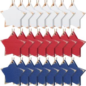 Vercraft 24 Pcs 4th of July Star Ornaments for Tree Rustic Wooden Patriotic Star Tree Decoration 250th Anniversary Red White Blue Hanging Ornaments for Independence Memorial Day Party Decoration,  RHO0522, Biue Red White