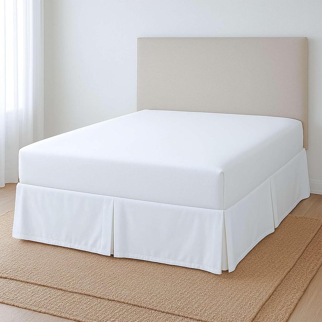 Pleated Bed Skirt Full Size, Easy Fit with 8 Inch Tailored Drop, Wrinkle-Free Microfiber, Lightweight, Classic & Clean Look (White)