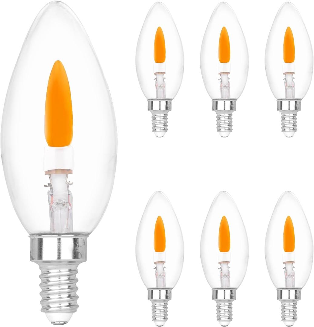 E12 Base (Miniature Screw) C35 Flame Tip Flicker Bulbs - Crystal Clear Candle Light with Orange Glow Effect for Halloween E12 Non-Dimmable Chandelier Replacement Bulbs, 6-Pack