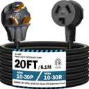 20FT 3 Prong Dryer 30A 10-30P to 10-30R / EV Extension Cord Level 2 EV Charging 125V/250V STW 10 Gauge Heavy Duty Extension Cord Black