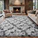 6x9 Ft Fuzzy Rugs for Living Room,Black and White Bedroom Area Rug Non-Slip,Carpet for Nursery Kids PlayRoom Indoor Modern Plush Carpets