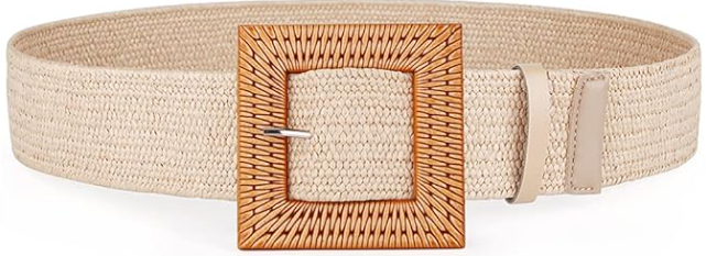 Rrwin Rattan Straw Raffia Summer Belts for Women 2025 Elastic Stretch Woven Waist Wide Band (Retro)