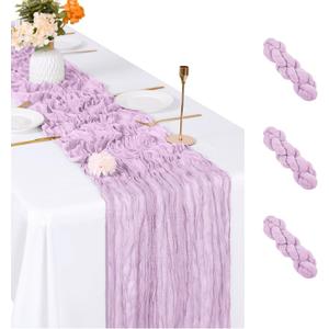 3 Pack Lavender Cheesecloth Table Runner, 17 x 108 inch, Semi Sheer Boho Cheese Cloth Fabric Table Runner Bulk for Wedding, Birthday, Party, Holiday, Home Decor (Lavender)