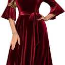 HomRain Women's Long Sleeve Velvet Midi Dresses for Wedding Guest Church Formal Winter Christmas Cocktail Party (Medium)