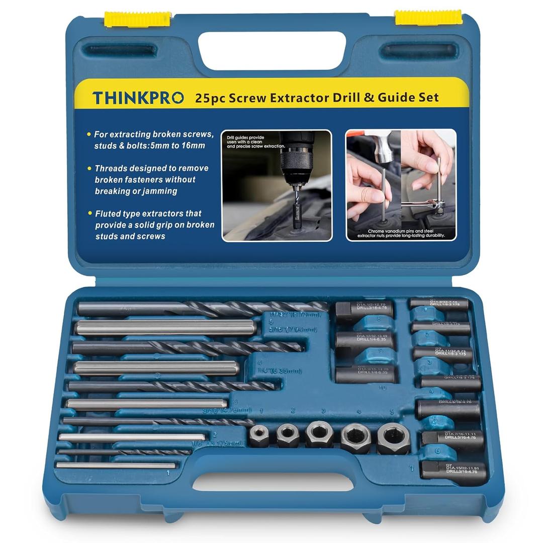 Broken Bolt Extractor, 25 PCS Drill Bit Extractor Set,Easy Out Drill Bit Guides,Drill Extractor Kit for Removing Stripped,Damaged,Rusted, Rounded-Off Bolts, Automotive Nuts & Screws (25-piece)