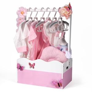 GiftAmaz Pink Wooden Baby Shower Crate Closet, Baby Storage Crate with Handle, Baby Shower Gifts Basket, Baby Welcome Box for Newborn Girls, Pregnancy Gifts for New Parents