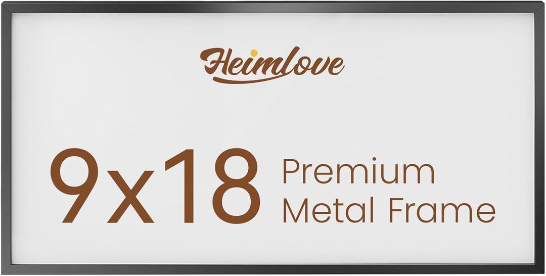 Heimlove 9x18 Metal Picture Frame,Black Aluminum Photo Frames-Real Tempered Glass,Mounting Horizontally or Vertically Decor for Wall-1Pack