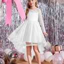 Arshiner Flower Girl Lace Tutu Dresses High Low Hem Long Sleeve Flowy Formal Party Wedding Dress (White, 165)