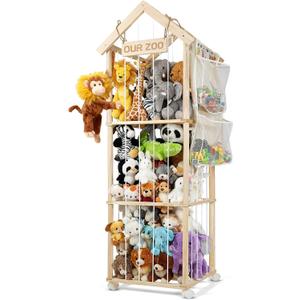Stuffed Animal Storage Organizer, 59'' Wooden Large Stuffed Animal Zoo Holder, Toy Storage Organizers for Playroom Bedroom Nursery