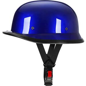 Beanie Motorcycle Half Helmet, DOT Approved Ultra-Thin Comfortable Cruising Low Profile Skull Cap, German Style Novelty Small Helmet for Chopper Moped Scooter Motorbike Electric Blue