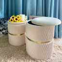 Round Ottoman Set of 2 with Storage Support 330lbs Soft Ottoman Foot Rest Gold Coffee Table for Living Room and Dressing Room (L14.2"W14.2"H17.3"&L12.4"W12.4"H15", Color7)