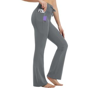 baleaf Womens Flare Leggings with Zipper Pockets Drawstring Flared Yoga Pants Bell Bottom Leggings Tummy Control, XS