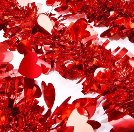 Valentines Day Decor 33Ft Tinsel Red Heart Garland Glitter Metallic Twist Valentine Decorations for Indoor Outdoor Holiday Home Tree Mantle Party Office Parade Floats Ornaments - Red 1