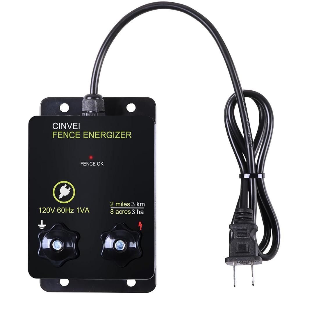 Electric Fence Energizer for Preventing Wild Animals Intruding, CINVEI 2-Mile Electric Fence Energizer for Preventing Wild Animals Intruding 8 Acres Output Voltage 5000V, 0.1 Joule