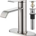 GAGALIFE Bathroom Faucet 1 Hole, Brushed Nickel Bathroom Sink Faucet with Metal Pop-up Drain Supply Lines and Deck, Modern Waterfall Bathroom Faucets Single Handle, JJL-MP-7001BN