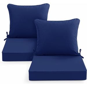 Summsun Outdoor Chair Cushions Set of 2, Waterproof Backrest and Deep Seat Cushion Set for Patio Furniture, Outdoor Replacement Cushions with Removable Cover, 22 x 22 Inch, Navy, 22*22 + 22*20 Inch