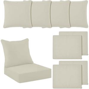 Tingjoo 4 Set 24x24x4 Inch Outdoor Chair Cushions Covers, Waterproof UV Resistant Patio Cushion Replacement Seat Slipcovers, and 24 x 20 Back Covers with Zipper for Furniture, Deep Seat Sofa (Beige)
