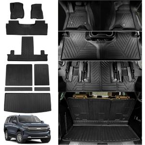 Rongtaod Floor Mats Compatible with 2022 2023 2024 2025 Chevrolet Tahoe 7 Seats Trunk Mat Cargo Mat Cargo Liner Back Seat Cover Protector Chevy Tahoe Accessories (Trunk Mat+Backrest Mats+Floor Mats)