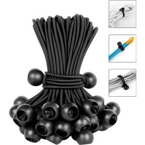 8 Inch Tarp Bungee Balls Ties,50 PCS Ball Bungee Cords Heavy Duty Canopy Tie Downs for Camping, Shelter,Cargo,Projector Screen,Tent Poles with UV Resistant (Black)