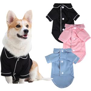 3 Pack Dog Pajamas Pet Two-Legged Sleepwear Shirt Set Soft Cat Loungewear for All Year Round Black Pink Blue XS