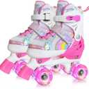Nattork Kids Roller Skates for Boys Girls, Adjustable Quad Skates for Kids with Light up Wheels,Cool Birthday Gift for Children Beginners Indoor Outdoor Sports, Pink, Small(10C-13C) 