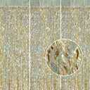 Champagne Gold Foil Fringe Backdrop 3 Pack 3.3 ft x 6.6 ft Sparkle Tinsel Foil Fringe Backdrop Curtains for Birthday Anniversary Retirement Party Decorations