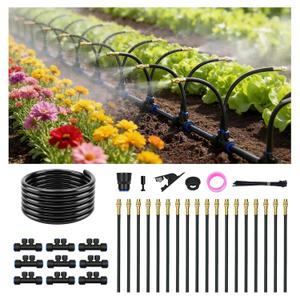 Drip Irrigation System for Garden, Automatic Watering System with Adjustable 360 Copper Spray Nozzles, DIY Drip Irrigation Kit for Yard, Lawn, Greenhouse, Raised Beds & Potted Plants (30FT)