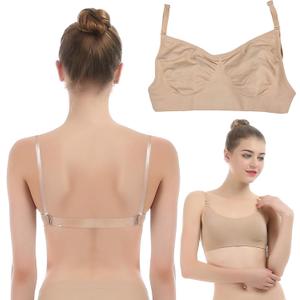 iMucci Professional Beige Clear Back Bra NO Sponge - Seamless Backless Freebra with Adjustable Clear Straps for Ballet Dance Party Adult Women Cup A B
 (Medium, Beige)