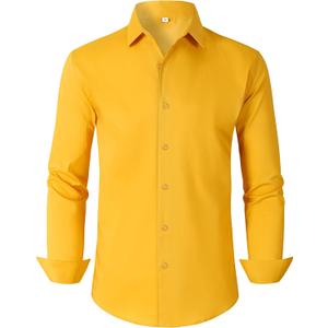 Mens Dress Shirts for Men Long Sleeve Wrinkle Free Button Down Shirt Formal Business Casual Shirts (X-Large, 00100_gold)