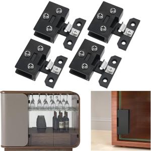 AWEN 4Pcs Glass Doors Hinge Cupboard Showcase Wine Cabinet Clamp Ambry Gate Hinges Replacement Parts, Black