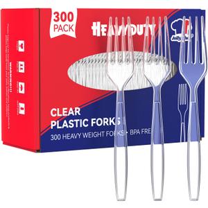 JOLLY CHEF 300 Count Clear Plastic Forks Heavy Duty, 7.1" Heat Resistant Solid and Durable Plastic Forks Disposable, Disposable Bulk Cutlery Suitable for Parties Supply Events Everyday Use