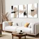 3Pcs Neutral Abstract Canvas Wall Art Black Beige Picture Wall Decor Modern Minimalist Aesthetic Poster Prints Elegant Living Room Artwork Painting Home Decoration for Bedroom Office 12x16in Framed