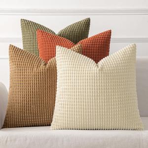 MIULEE Modern Farmhouse Decorative Pillow Covers 18x18 Inch Set of 4 Natural Rustic Throw Pillows Neutral Warm Soft Corduroy Couch Pillowcases Home Decor for Sofa Living Room Bed Brown Green