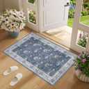DUKINO 2x3 Rugs for Entryway, Washable Vintage Floral Small Area Rug with Non Slip Backing, Soft Door Mat Indoor Entrance Low Pile Floor Carpet for Kitchen, Bathroom, Bedroom, Farmhouse, Sky Blue