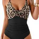 B2prity Women's One Piece Swimsuits Tummy Control Front Cross Bathing Suits Tie Back Slimming V Neck Swimwear, Size M