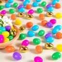 [6 Golden Eggs] 100 PCS 2.4" Fillable Plastic Easter Eggs Empty Easter Eggs Colorful Plastic Eggs Bulks for Kids Teens Boys Girls Easter Basket Stuffers Hunt Easter Party Favor