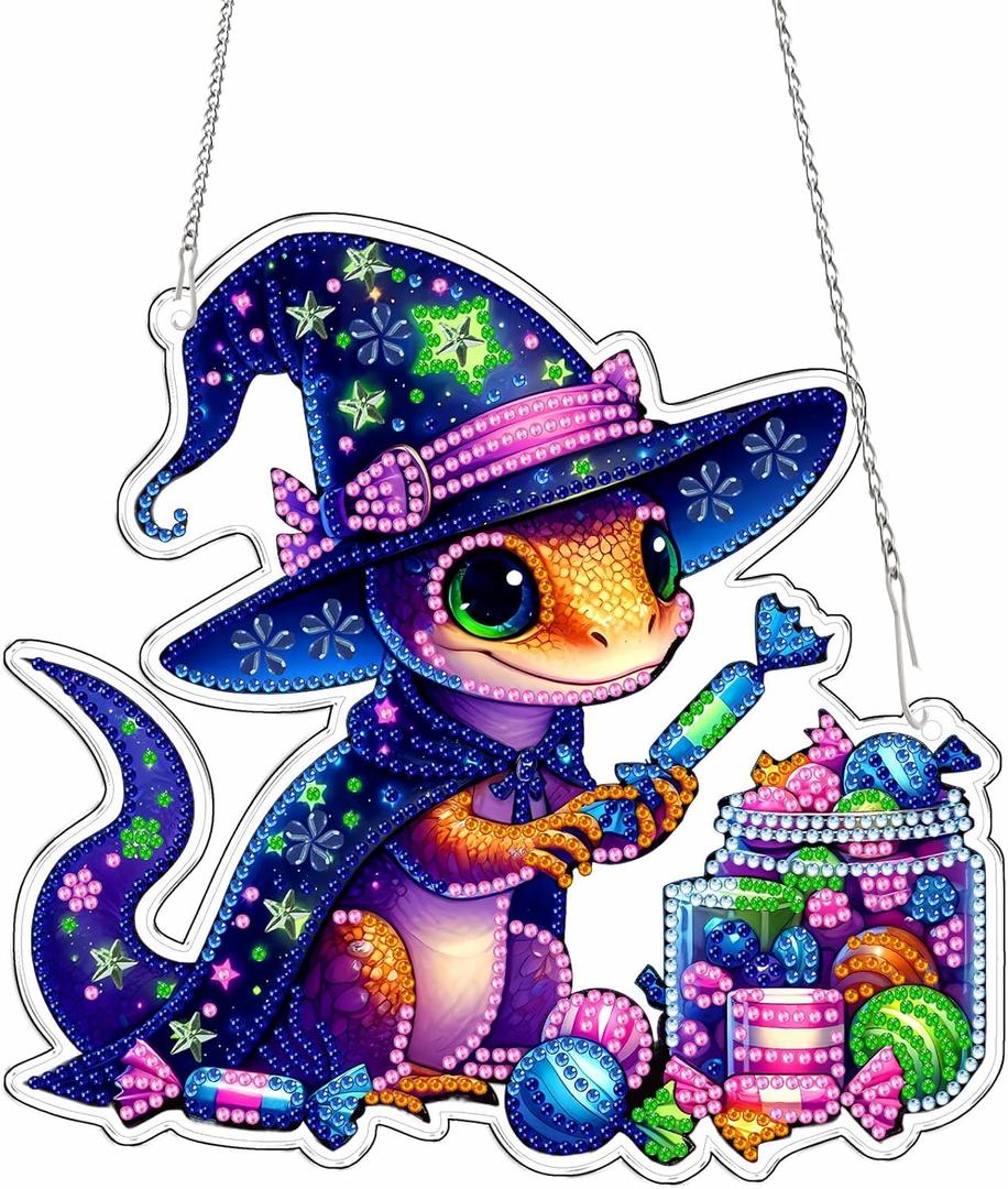 SUMELAY Diamond Art Hanging Kit for Adults, 5D Acrylic Diamond Painting Window Pendant, Diamond Ornament for Garden Home Office Decor Crafts Gift(Halloween-T005)