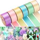 Lyrow 200 Yards Pastel Satin Ribbon 1 1/2 Inch x 6 Rolls Bouquet Accessories Ribbon Eternal Rose Supplies for Flower Bouquet Christmas Gift Wrapping Bows Decorations DIY Crafts Birthday Party (Macaron Color)