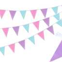 3 Pcs Pastel Purple Triangle Bunting Banners, 48 Ft Fabric Pennant Banner Flags Garland Streamer for Under The Sea Theme Birthday Wedding Baby Shower Outdoor Indoor Home Decorations